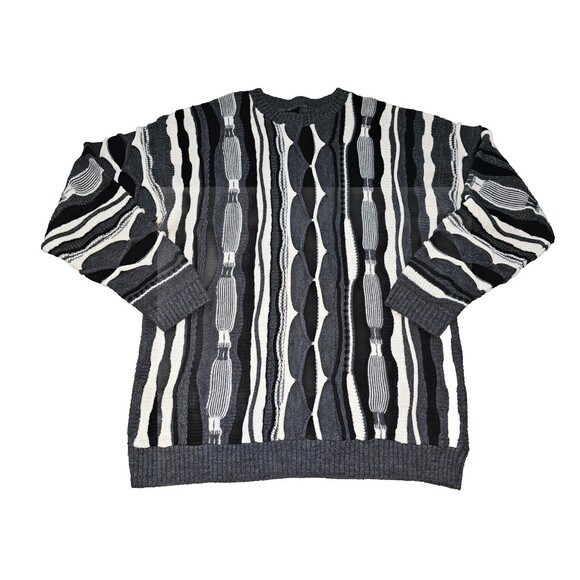 Vtg Mens 2XL Cosby Style Biggie 3D Textured Dad Sweater Geometric Hip Hop 90s - Picture 1 of 11